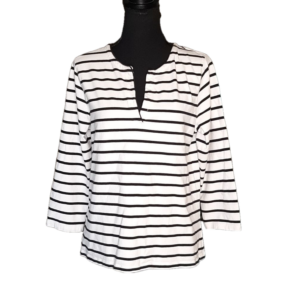 Charter Club Large White with Black Stripe Quarter Sleeve Blouse